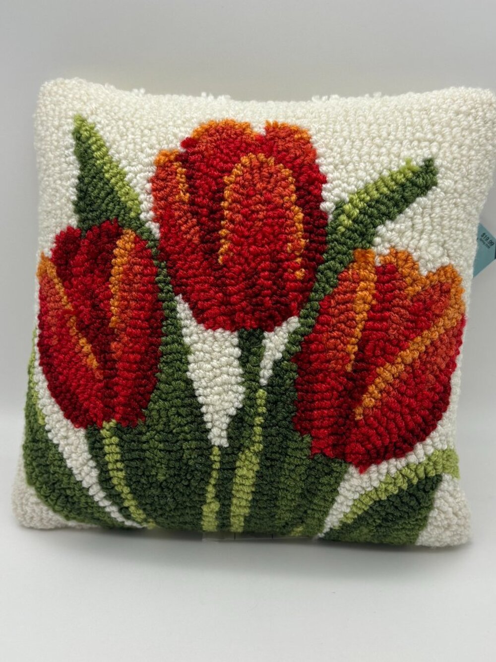 The Spring Shop Floral Red Tulips Square Pillow NWT